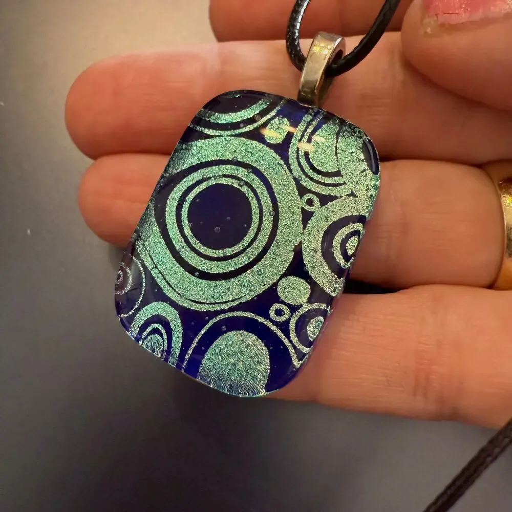 🎉HP!🎉Geometric Dichroic Blue Artisan Glass Pendant